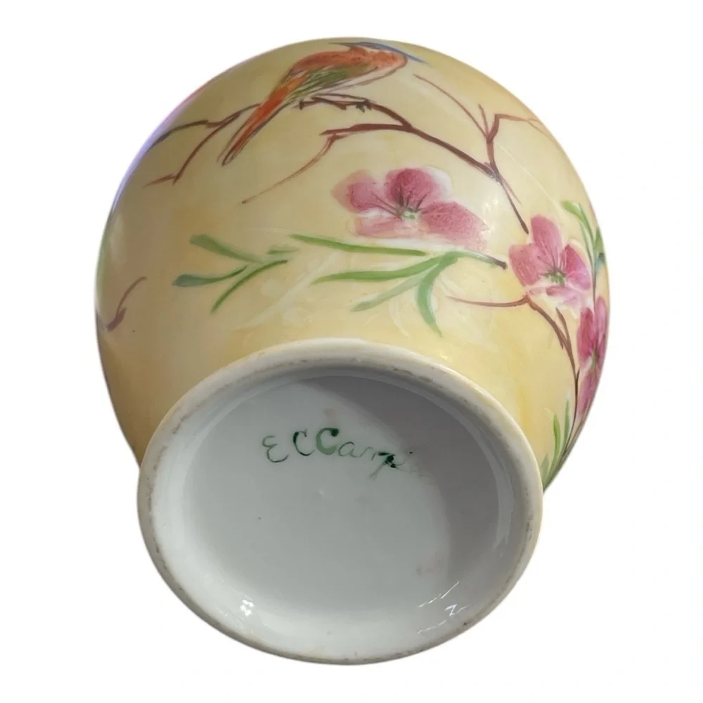 Hand-Painted Heinrich Bird & Floral Porcelain Vase Signed E.C. Carpaccio 6